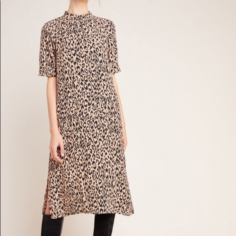 anthropologie leopard print midi dress